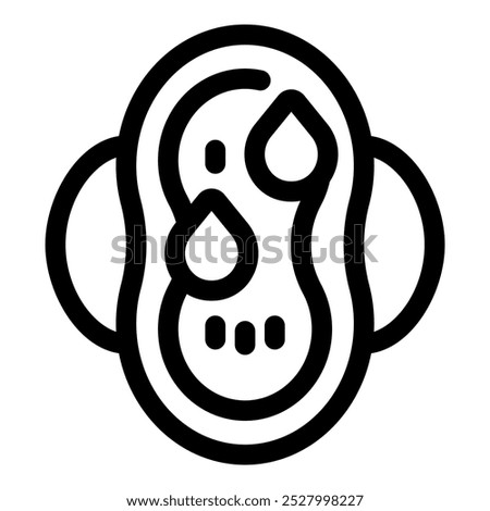 Line icon of a menstrual pad with drops, representing a heavy menstrual flow