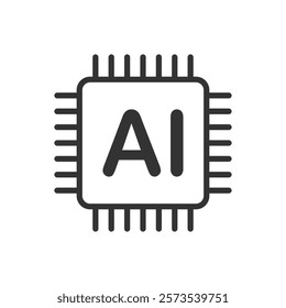 Line icon of a microchip with "Al" text. Vector illustration