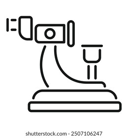 Line icon of a microscope used by a scientist during an experiment in a laboratory