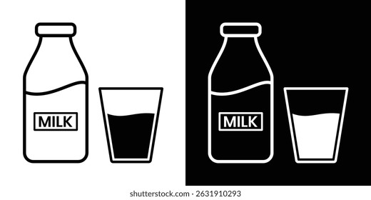 Line icon of milk bottle silhouette. Milk bottle  icon vector with glass. Glass and bottle sign and symbol vector illustration.