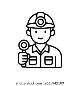 Line icon miner with a flashlight on his helmet vector on white background
Vector line icon on white background