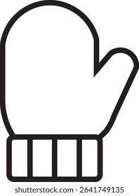 line icon of a mitten. Black and white outline vector illustration representing winter clothing, warmth, and seasonal fashion. Ideal for cold weather, cozy themes, or holiday designs