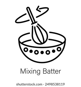 A line icon of mixing batter in a bowl