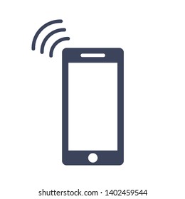 Line icon mobile phone ringing isolated on white background. Vector illustration.