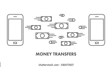 Line Icon Money And Mobile Transfer. Vector Business Symbol, Logo And Banner. Linear Symbol For Mobile Transfer. Modern Concept For Mobile Transfer.