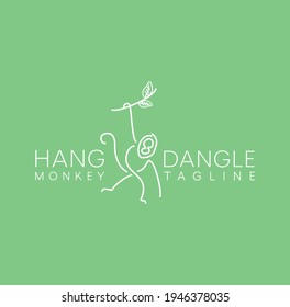 line icon for Monkey On Tree Logo Design. hang and dangle. Minimalist Unique Simple Sign Animal Mono Line