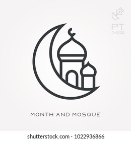 Line icon month and mosque