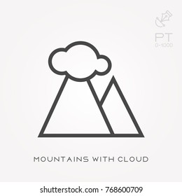 Line icon mountains with cloud