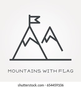 Liniensymbol-Berge mit Flagge