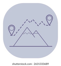 Line icon of mountains and location markers. Exploration and adventure through rugged landscapes concept