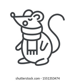 Line icon mouse in scarf. Simple vector illustration with ability to change.