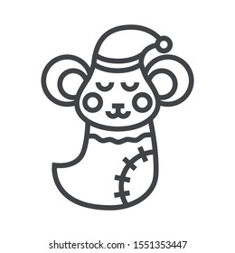 Line icon mouse sleep in sock. Simple vector illustration with ability to change.