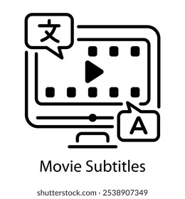 Un icono de línea de subtítulos de películas 