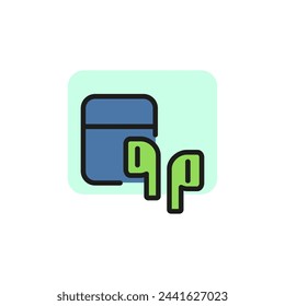 Line icon of mp-3 player and earphones. Smartphone, audiobook, audio excursion. Technology concept. Can be used for web pictograms, design and application icons