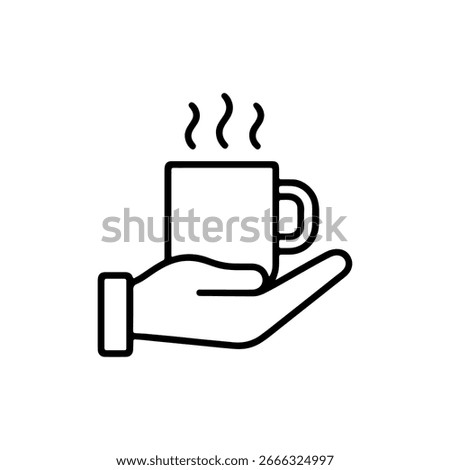 Line icon mug with hot drink in hand vector on white background
Vector line icon on white background
