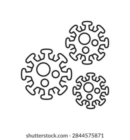 Line icon of multiple virus molecules floating together representing viral spread, viral outbreak, contagion, infection cluster, and pandemic spread.