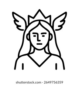 ícone de linha criatura mítica Freya vetor sobre fundo branco
Ícone de linha de vetor no plano de fundo branco