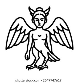line icon mythical creature Harpy vector on white background
Vector line icon on white background