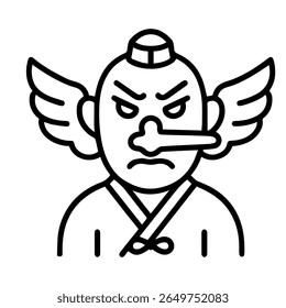 ícone de linha mítico vetor Tengu sobre fundo branco
Ícone de linha de vetor no plano de fundo branco
