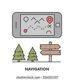 Line icon navigation in color. Vector linear logo for web and site