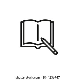 Ícone de linha do bloco de anotações com lápis. Bloco de notas, diário, caderno. Conceito escolar. Pode ser usado para tópicos como educação, aplicativo, negócios