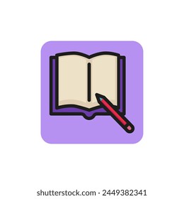 Line icon of notebook with pencil. Notepad, diary, copybook. School concept. Can be used for topics like education, application, business