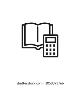 Line icon of notepad and calculator. Accounting, mathematics, audit. Finance concept. Can be used for topics like business, education, banking