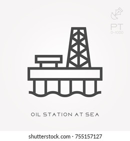 Line icon oil station at sea