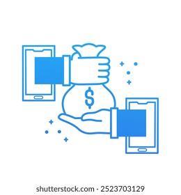 line icon. online loan via application. hand drawn online loan icon