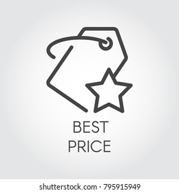 Line icon for online orders and purchases for best price. Simple linear badge price-tag with star for stores, booking sites and mobile apps. Promotion and advertising sign. Vector illustration