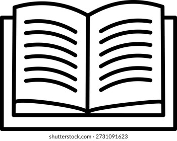 Icono de línea de un libro abierto con líneas de texto