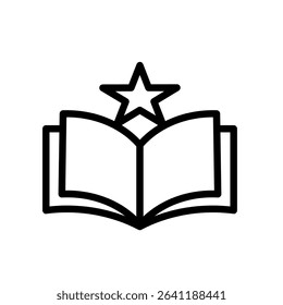A line icon of an open book with a star above it. Symbolizes education, personal growth, and inspiration. Perfect for use in learning apps, coaching programs, or self-development content.