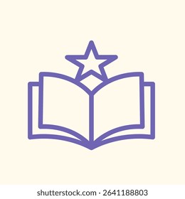 A line icon of an open book with a star above it. Symbolizes education, personal growth, and inspiration. Perfect for use in learning apps, coaching programs, or self-development content.