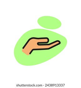 Icono de línea del gesto de la mano abierta. Apoyo, mano amiga, donación. Concepto de gesto. Se puede utilizar para el diseño web, iconos de red y pictogramas