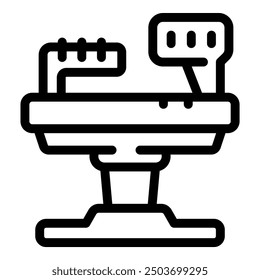 Line icon of an operating table, representing medical equipment found in a surgical setting