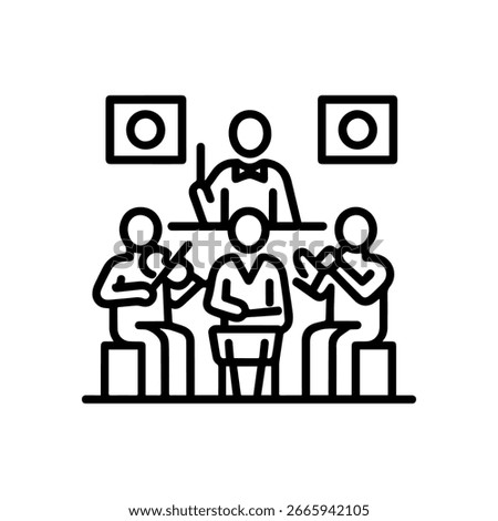 Line icon orchestra on stage vector on white background
Vector line icon on white background