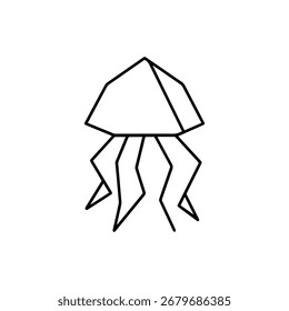 Liniensymbol Origami-Qualle, Vektor auf weißem Hintergrund, Vektorsymbol auf weißem Hintergrund