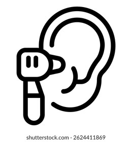 Line icon of an otoscope being used to look inside a patient's ear