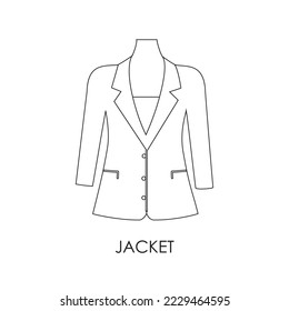 Line icon outline drawing blazer vector illustartion. Outline drawing short blaser jacket vector icon isolated on white background. Simple suit silhouette blazer symbol