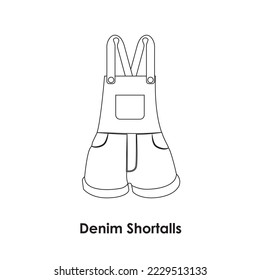 Line icon Overall Shorts Vector illustartion. Outline drawing jeans shortalls vector icon isolated on  white background. Sketching of Denim Overall Short for women