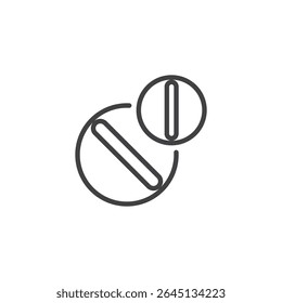Line icon of overlapping pills and capsules. This outline icon vector symbolizes medical treatment and pharmaceutical drugs in healthcare.