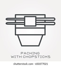 Line icon packing with chopsticks