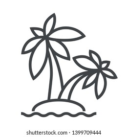 Line icon palm trees on shore. Simple vector illustration with ability to change.