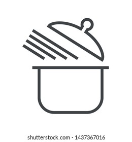 Line icon pan with pasta. Simple vector illustration with ability to change.