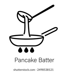 A line icon of pancake batter pouring into a pan