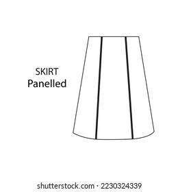 Line Icon Panelled Skirt Vector illustartion. Wide Full Skirt Outline icon isolated on white background. Linear skirt for women. Sketching of Girl's Skirt Line Art Pictogram hand drawing