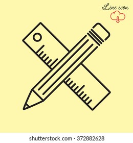 Line icon- Pencil and ruler