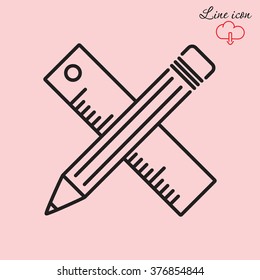 Line icon- Pencil and ruler