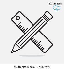 Line icon- Pencil and ruler
