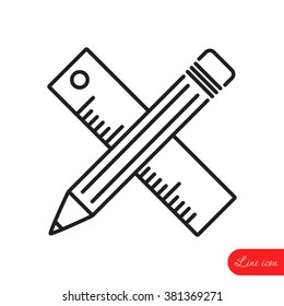 Line icon- Pencil and ruler